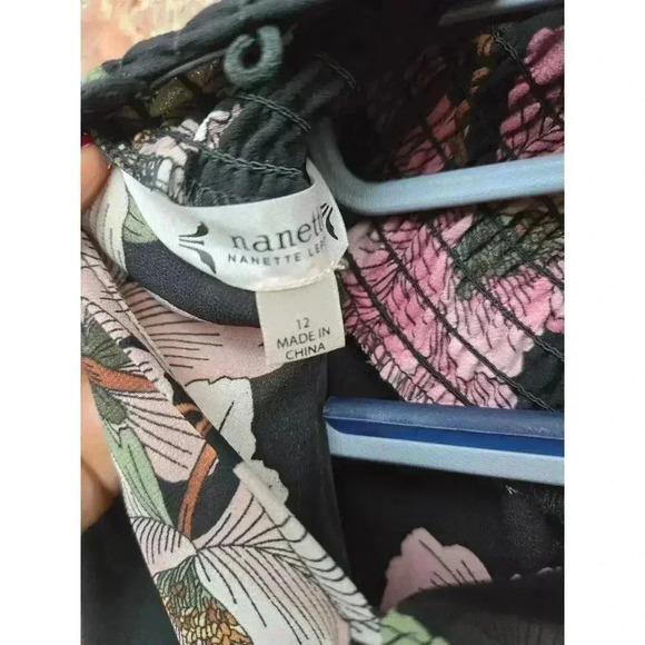 Nanette lepore Black Floral Vibrant Long Sleeves Dress Size 12 - Picture 7 of 7